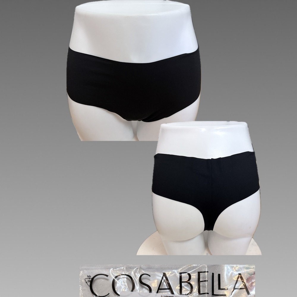 Cosabella 2X Black Lightweight Microfiber Thong Seamless Raw Cut Edges Underwear